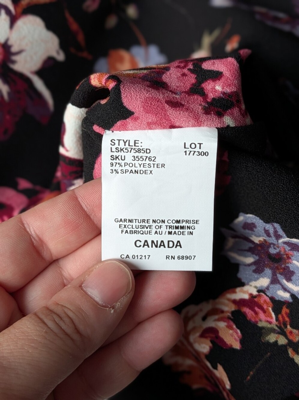 Le Chateau Dark Floral Knit Crepe Skirt in Black with Pink Accents - Picture 9 of 10